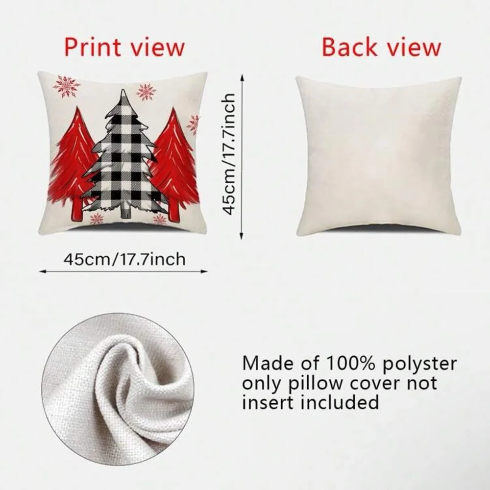 NWT- Set of 4- Red & Cream- Merry Christmas, Linen Pillow Covers Set 18x18